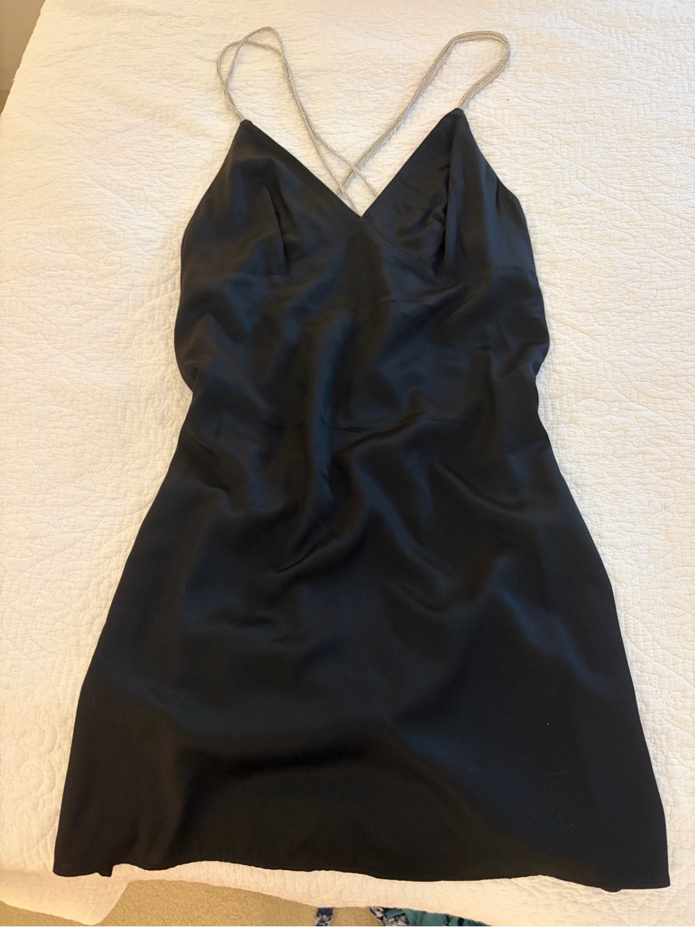 H&M Black Mini Slip Dress with Silver Beaded Straps